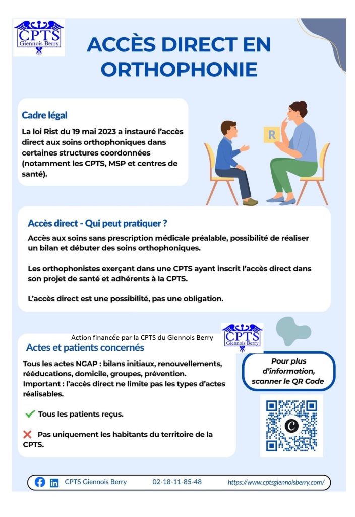 Accès direct en orthophonie au sein de la CPTS Giennois Berry